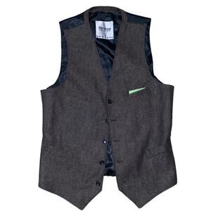 Topman Wool Blend Waistcoat Vest Sleeveless Under Jacket with Pocket Square 40